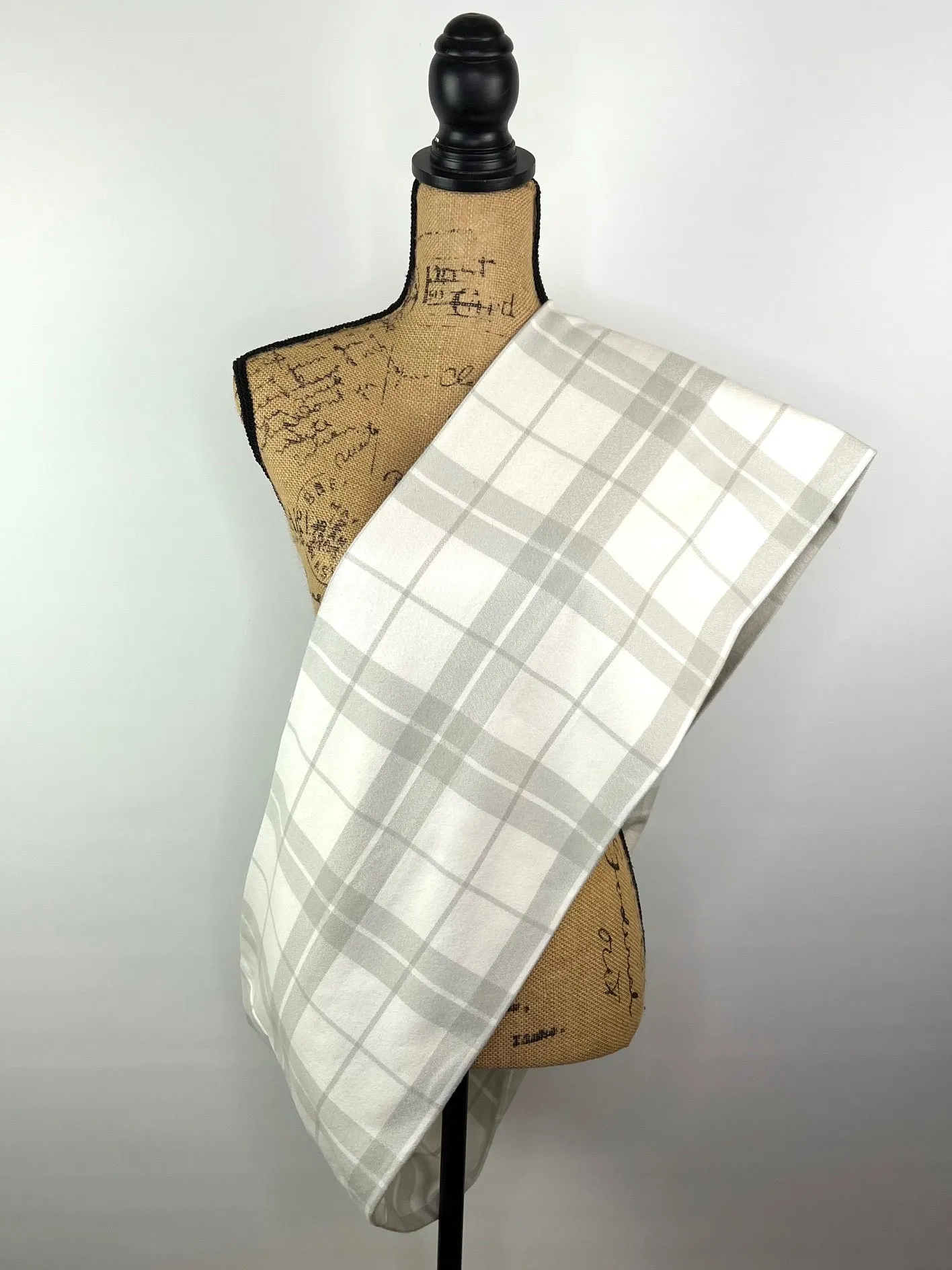 100% Organic Cotton Marshmallow White and Soft Grey Plaid Infinity and Blanket Scarves