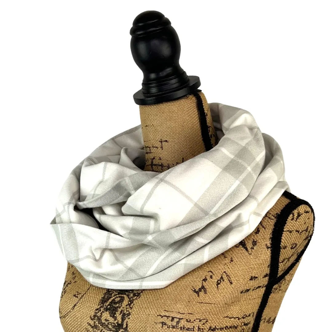 100% Organic Cotton Marshmallow White and Soft Grey Plaid Infinity and Blanket Scarves
