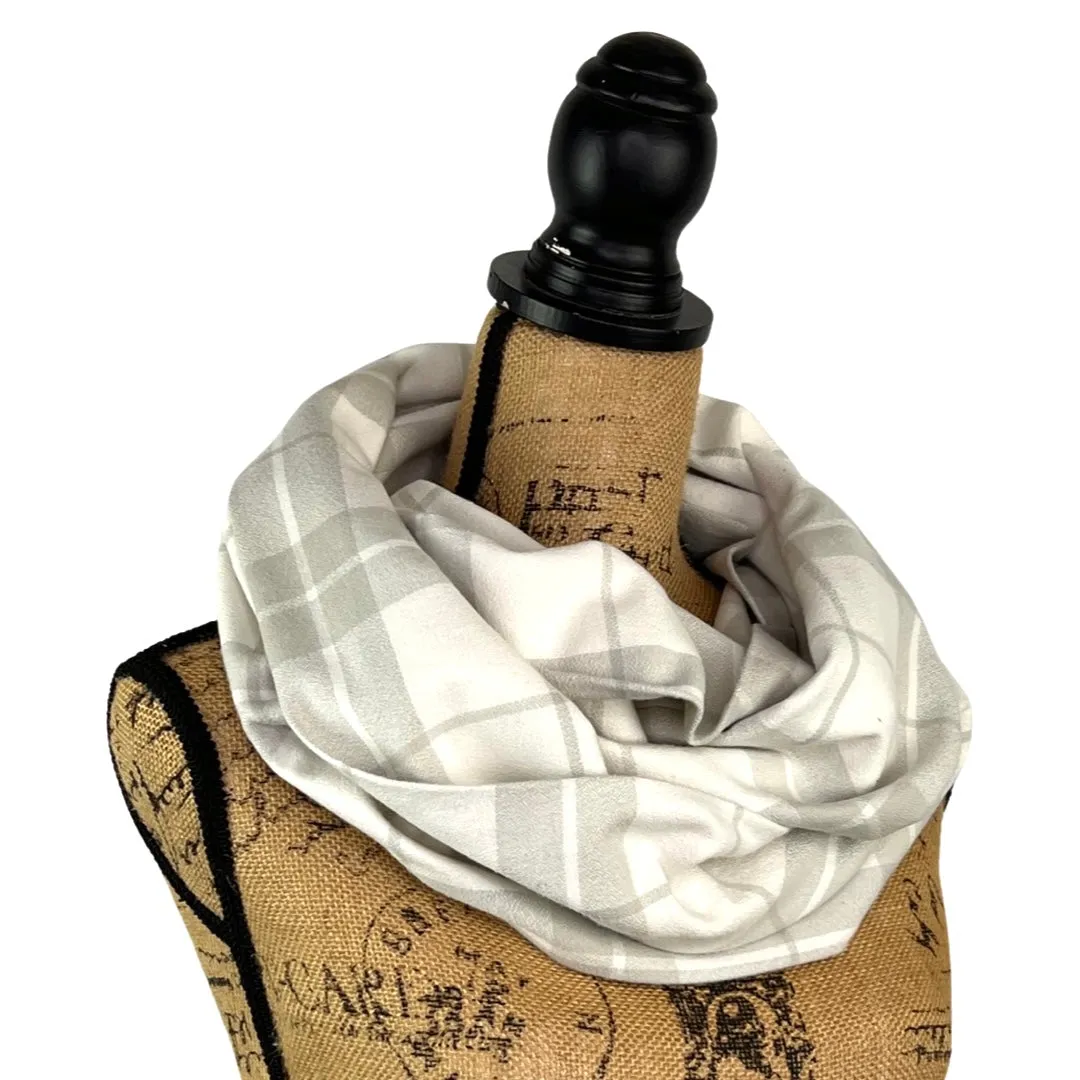 100% Organic Cotton Marshmallow White and Soft Grey Plaid Infinity and Blanket Scarves