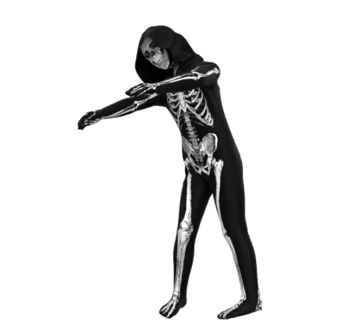 (155cm) Carnival adult costume skeleton jumpsuit disguise for theme parties / Halloween - black