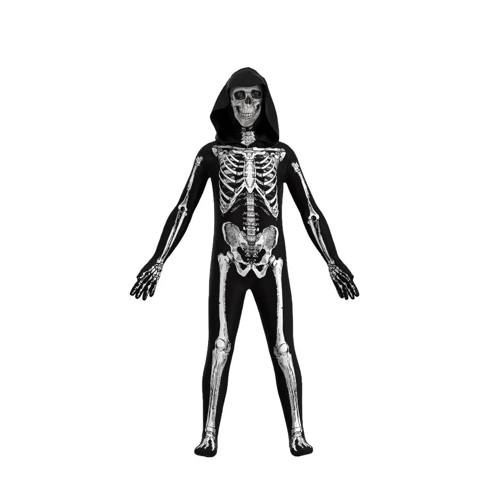 (155cm) Carnival adult costume skeleton jumpsuit disguise for theme parties / Halloween - black