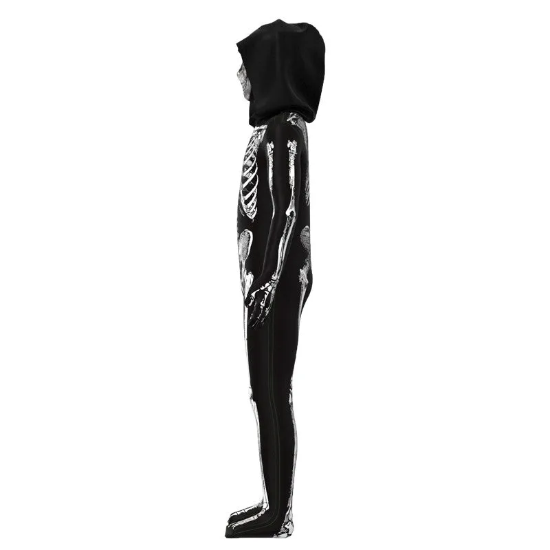 (155cm) Carnival adult costume skeleton jumpsuit disguise for theme parties / Halloween - black