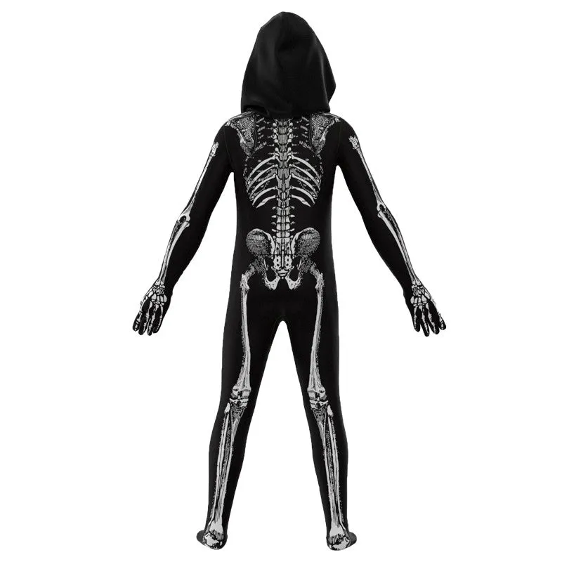 (155cm) Carnival adult costume skeleton jumpsuit disguise for theme parties / Halloween - black