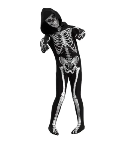 (155cm) Carnival adult costume skeleton jumpsuit disguise for theme parties / Halloween - black