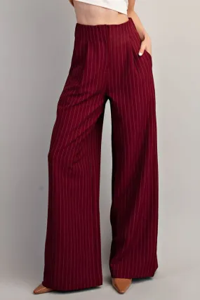 Amador Striped High Waist Wide Leg Pant - Burgundy