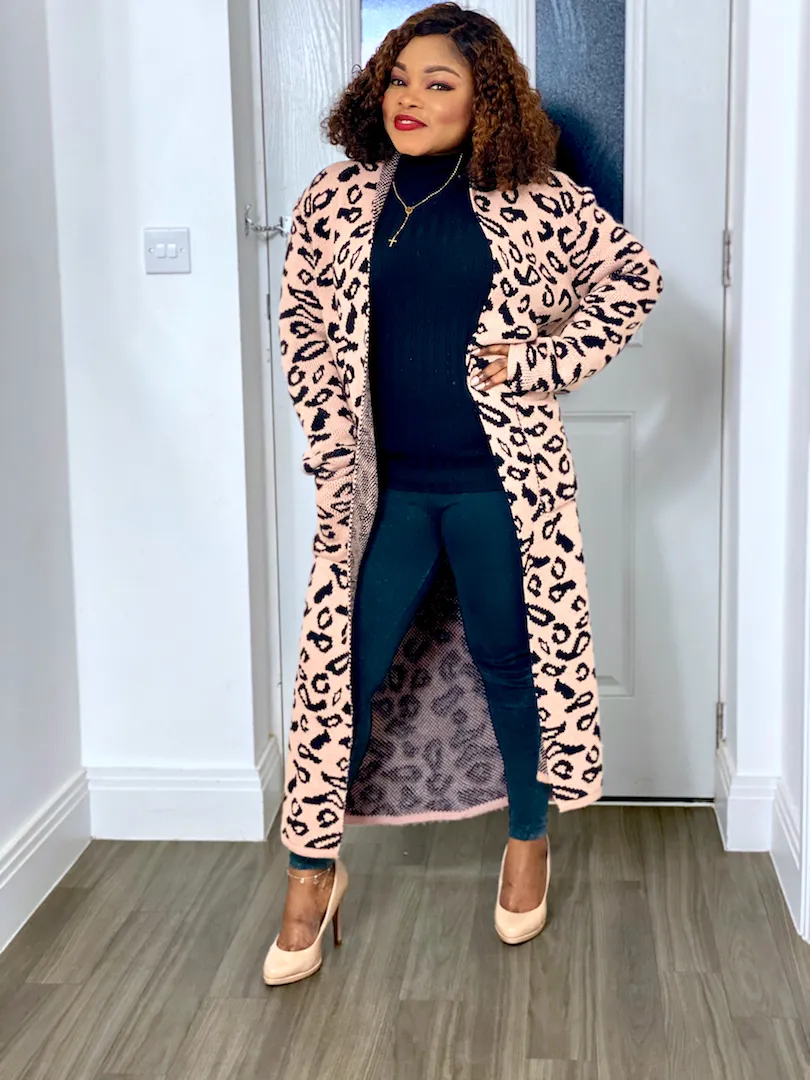 Animalia Print Longline Cardigan With Front Pockets