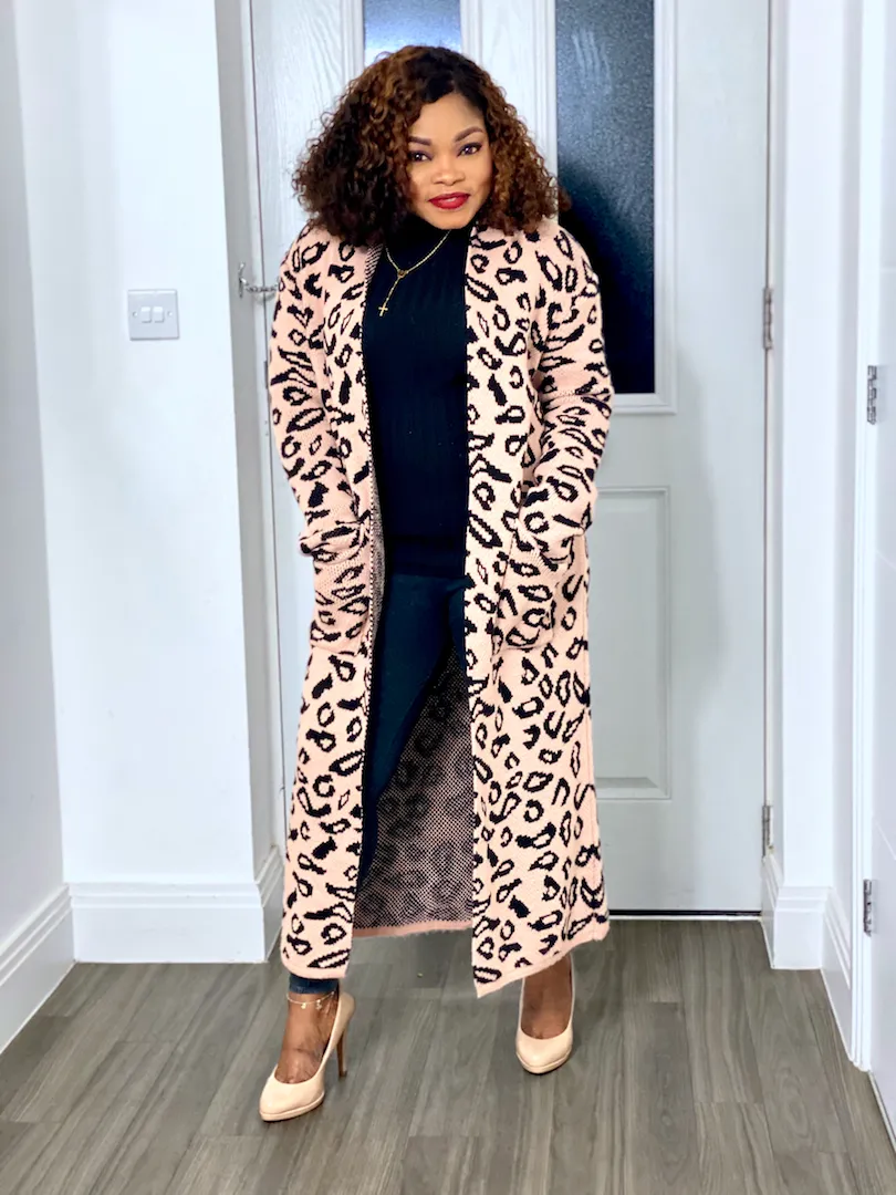 Animalia Print Longline Cardigan With Front Pockets