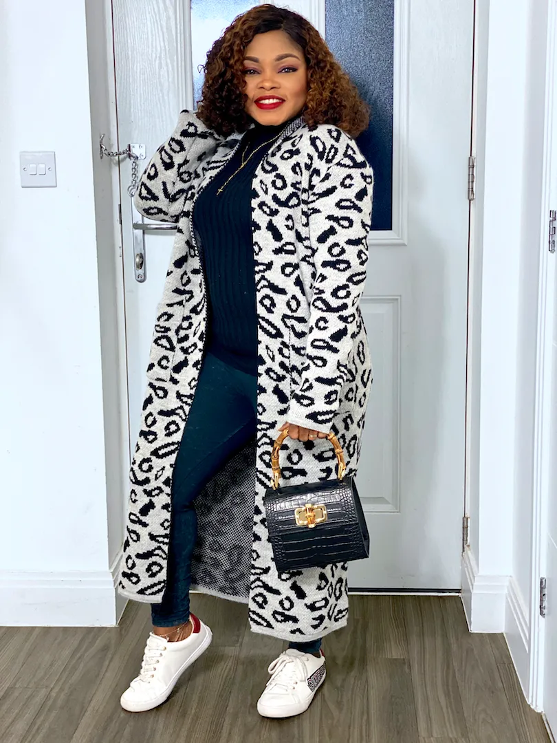 Animalia Print Longline Cardigan With Front Pockets