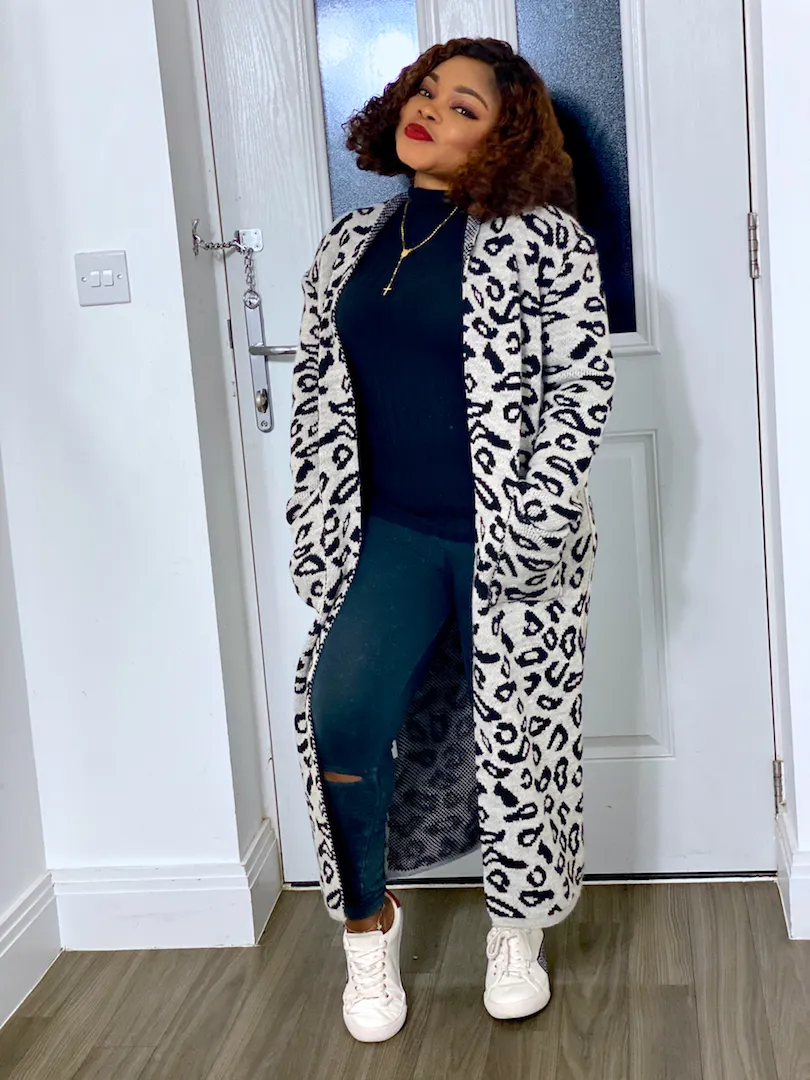 Animalia Print Longline Cardigan With Front Pockets