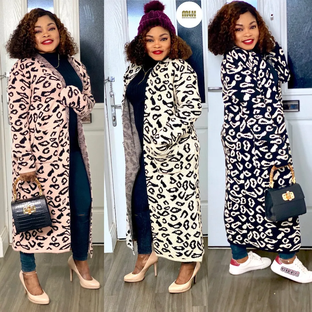Animalia Print Longline Cardigan With Front Pockets