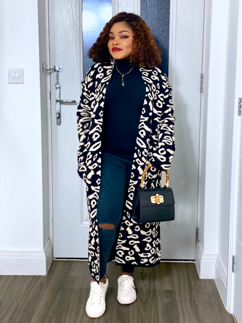 Animalia Print Longline Cardigan With Front Pockets