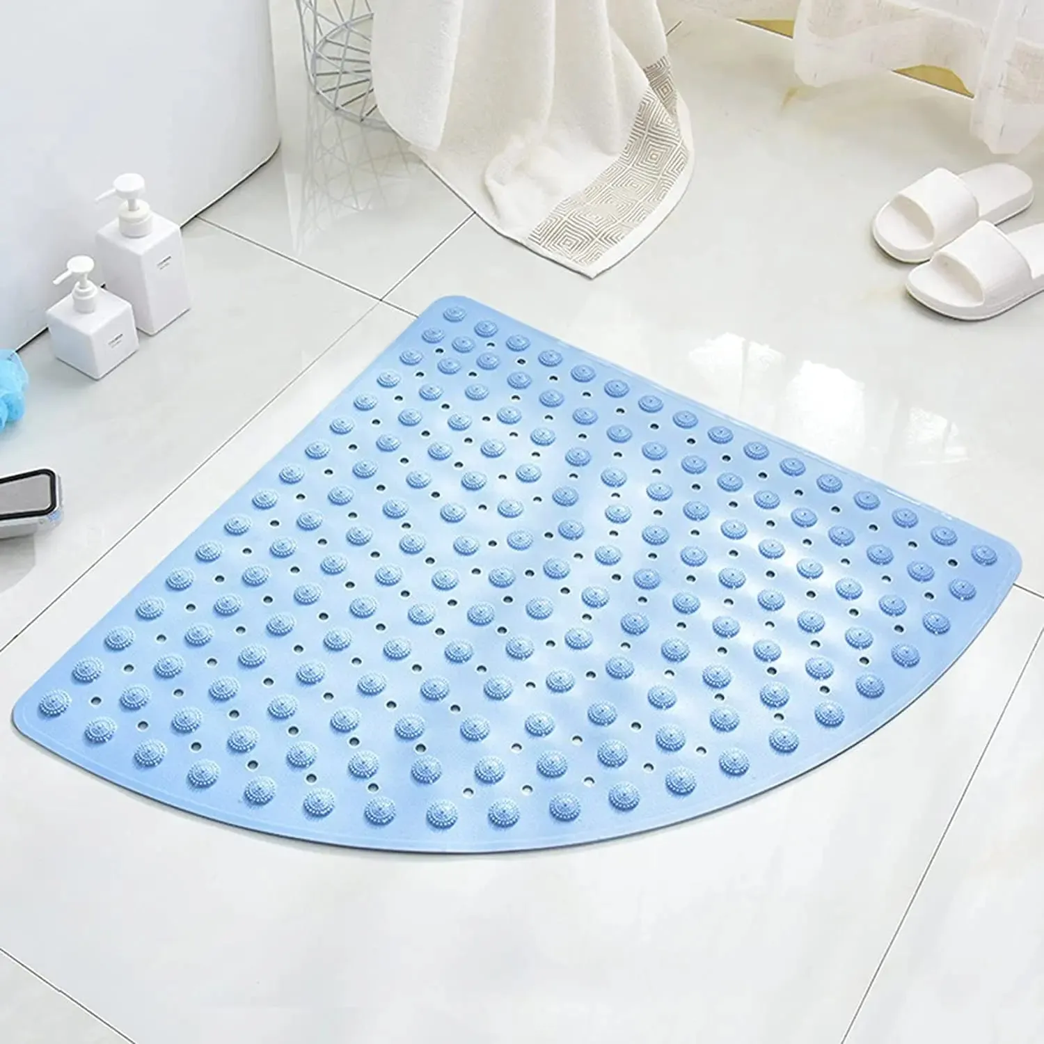 Anti Slip Triangle Stand Up Shower Accu-Pebble Bath Mat (Blue, 70x70 cm)