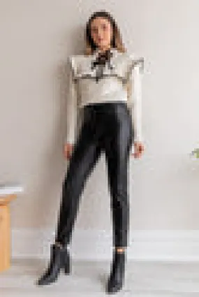 Artificial leather high waist pants -