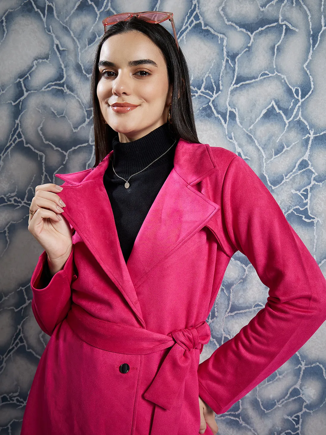 Athena Single-Breasted Suede Overcoat With Belt