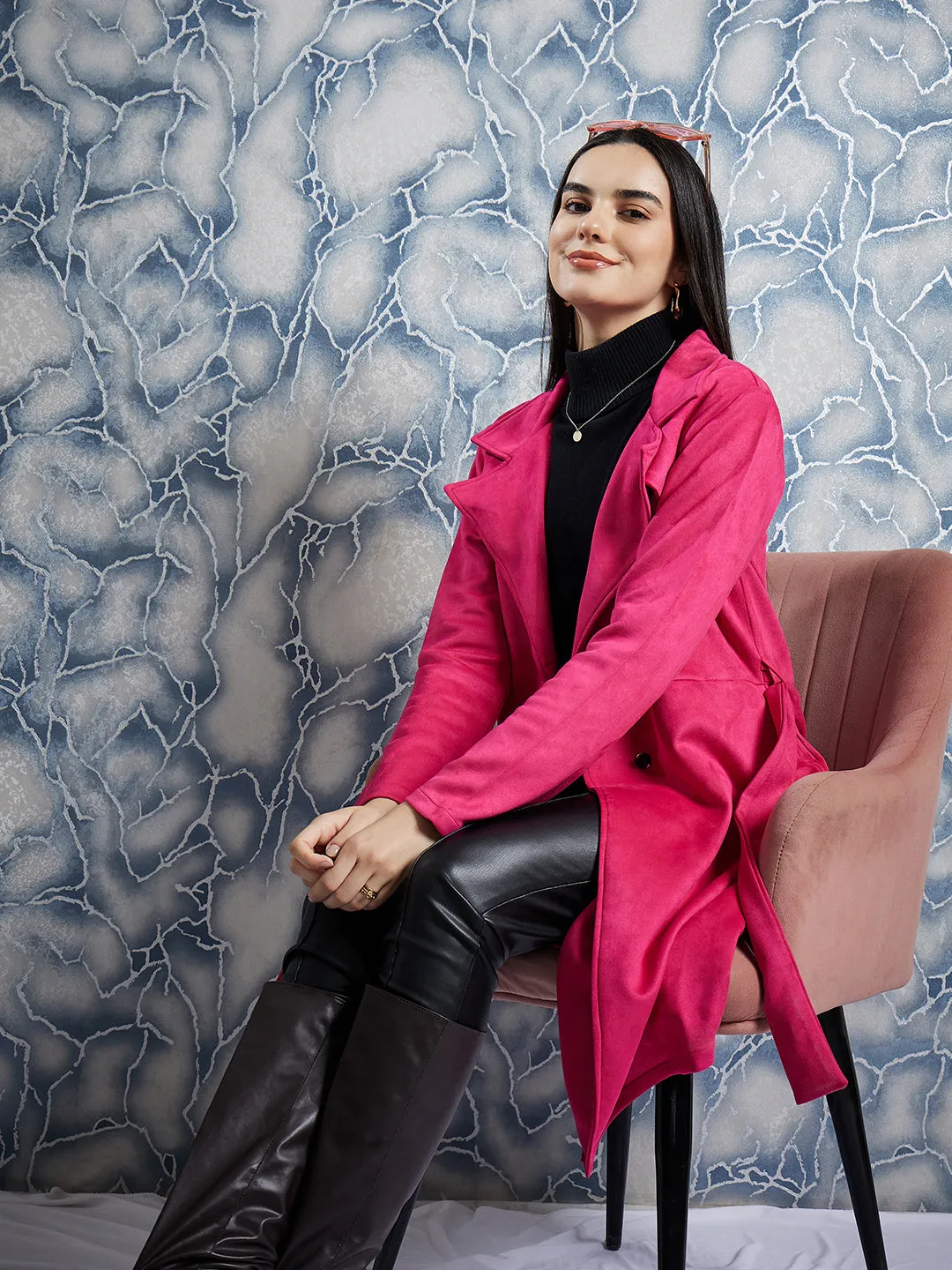 Athena Single-Breasted Suede Overcoat With Belt