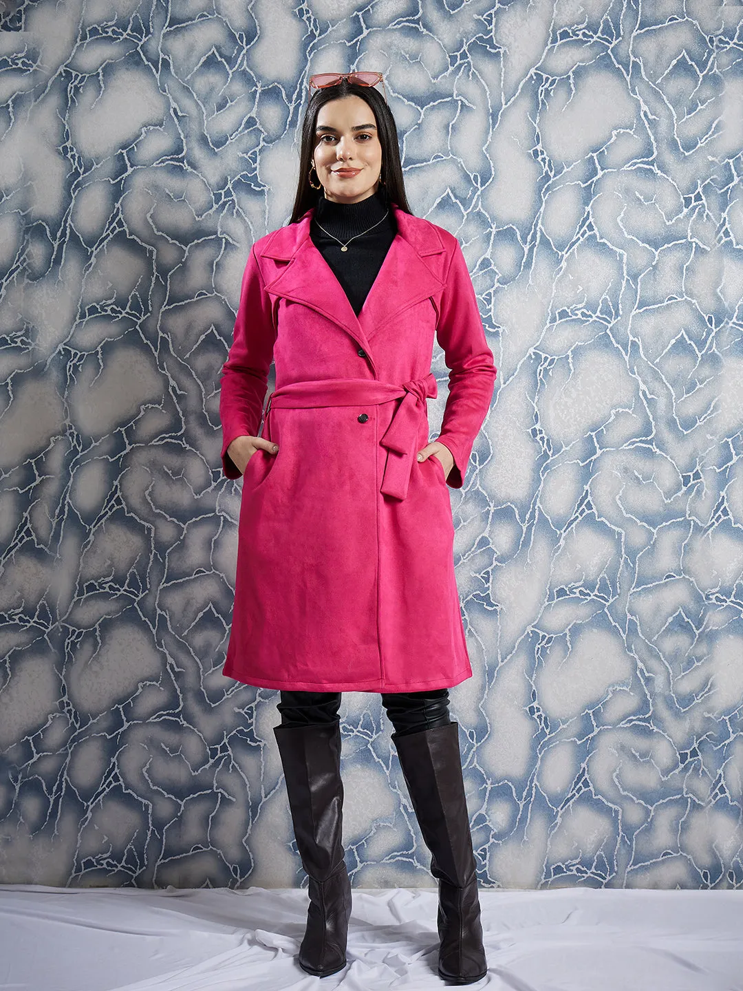 Athena Single-Breasted Suede Overcoat With Belt