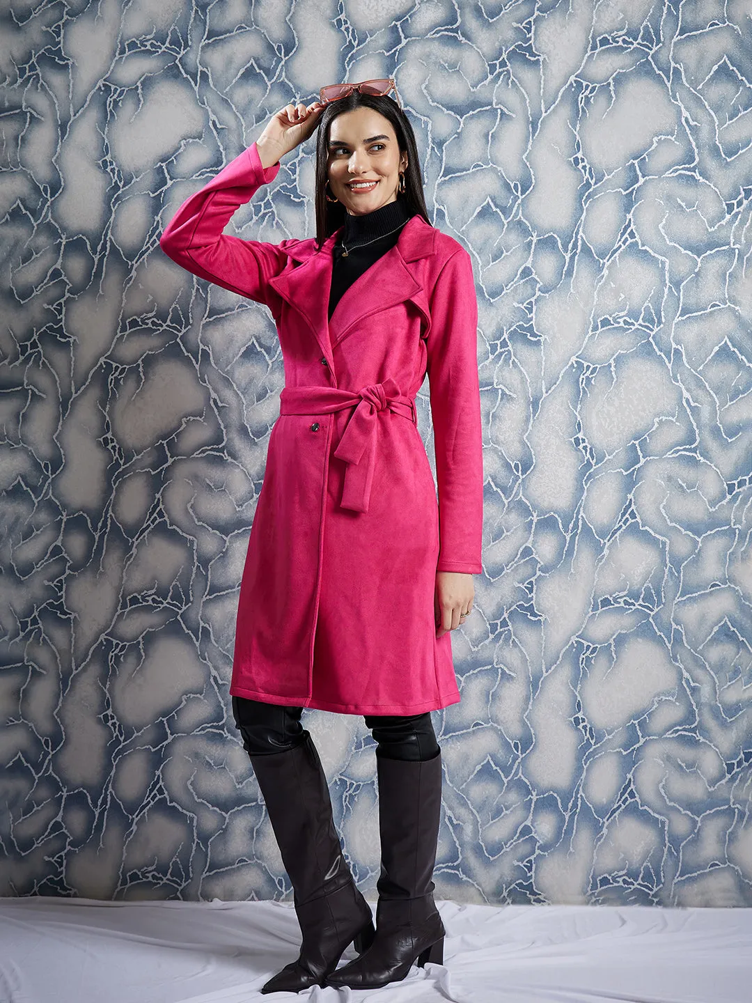 Athena Single-Breasted Suede Overcoat With Belt