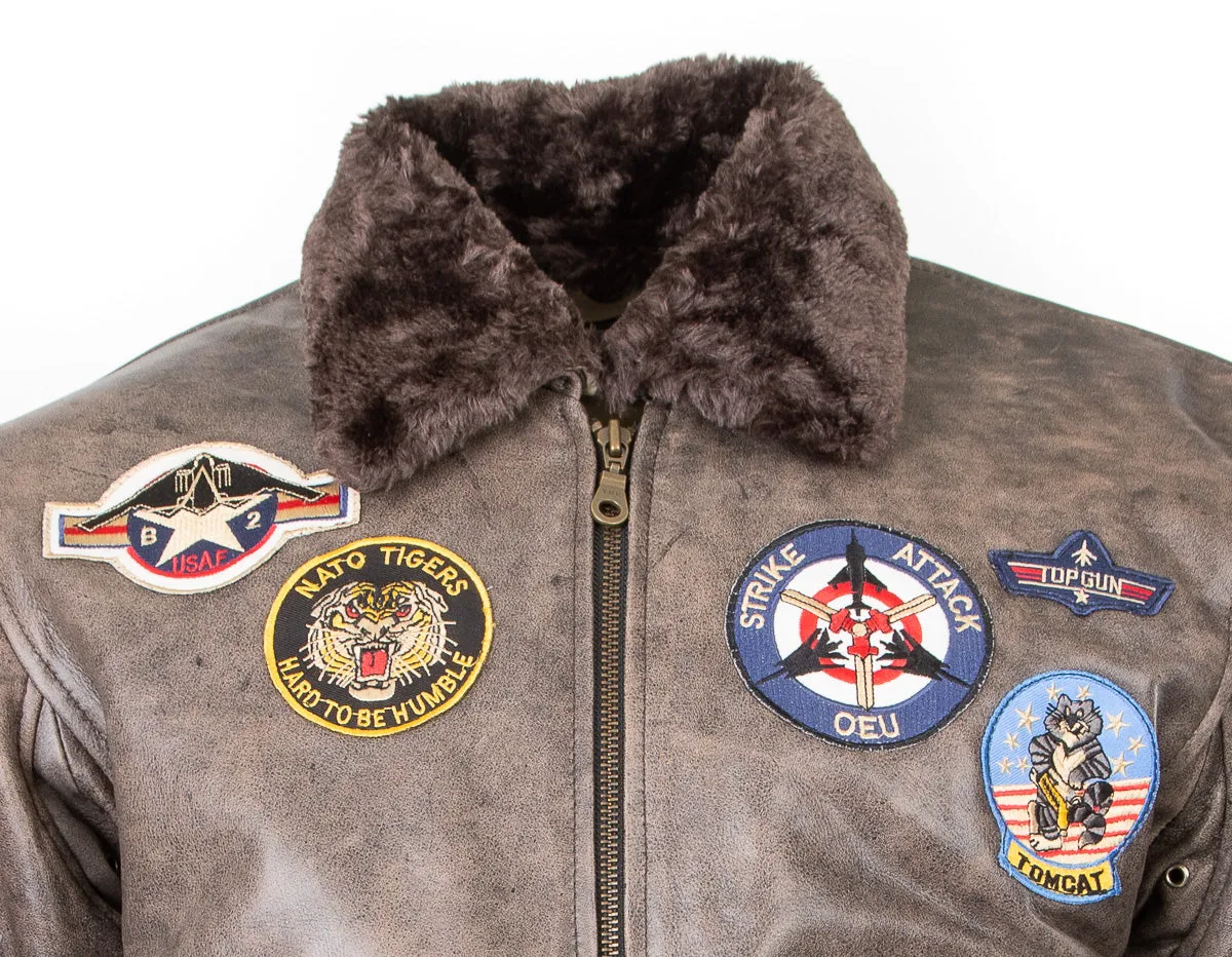 B2: Men's Top Gun Pilot Bomber Flying Aviation Leather Jacket 157