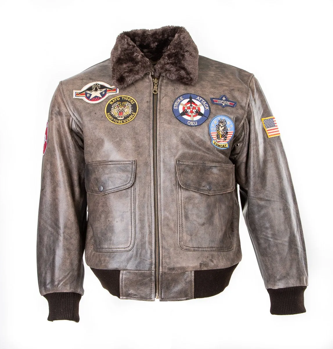 B2: Men's Top Gun Pilot Bomber Flying Aviation Leather Jacket 157