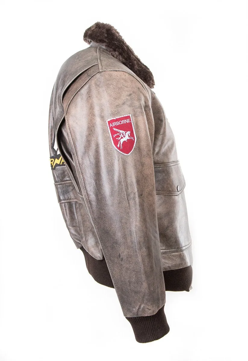 B2: Men's Top Gun Pilot Bomber Flying Aviation Leather Jacket 157