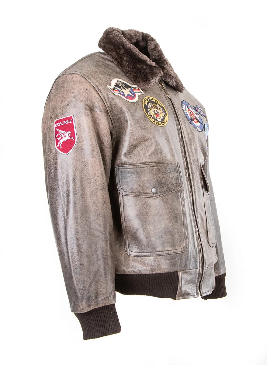 B2: Men's Top Gun Pilot Bomber Flying Aviation Leather Jacket 157