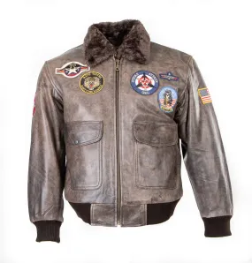 B2: Men's Top Gun Pilot Bomber Flying Aviation Leather Jacket 157