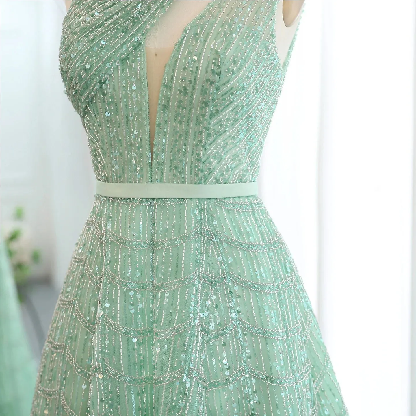 Beaded Lilac Halter Neck Evening Gown