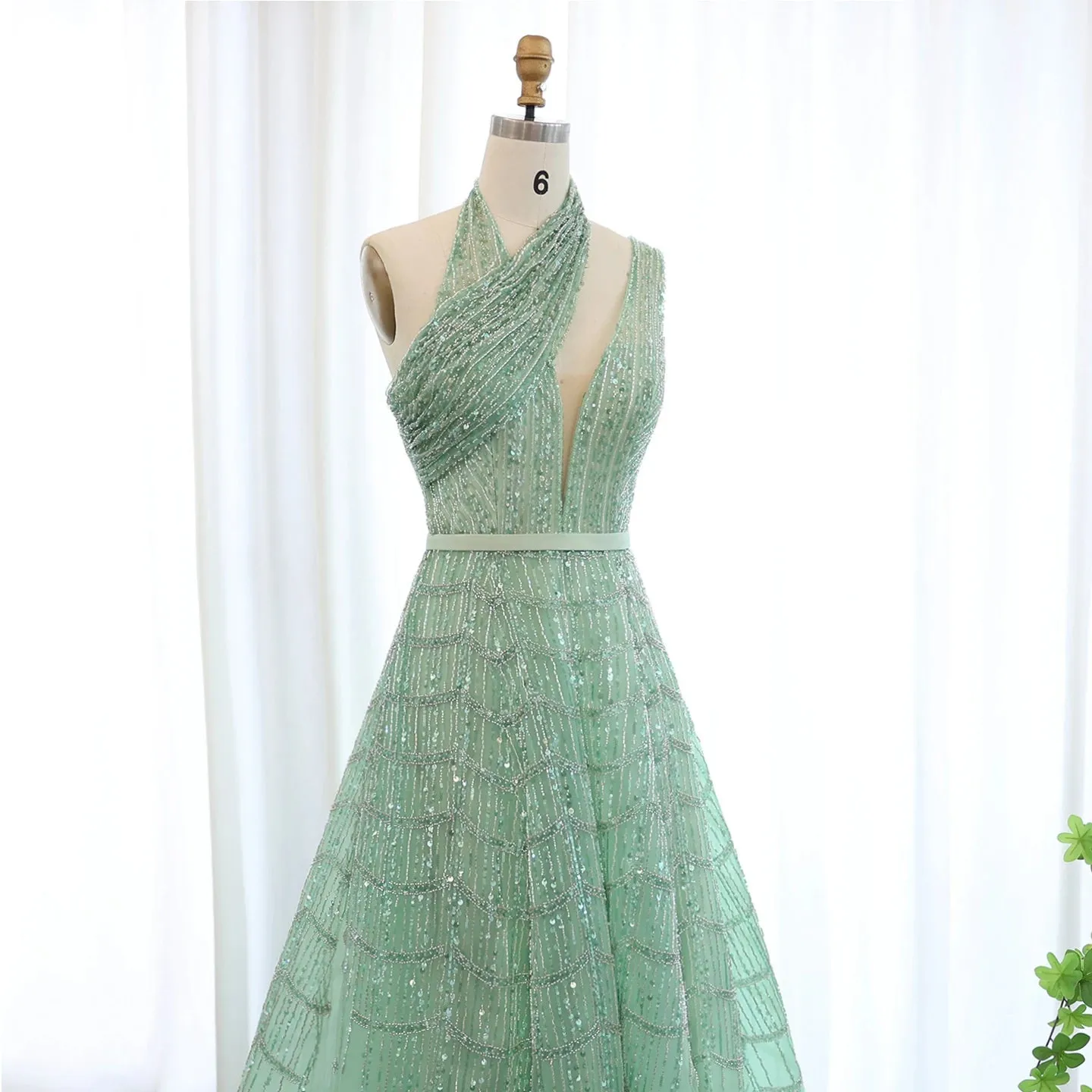 Beaded Lilac Halter Neck Evening Gown