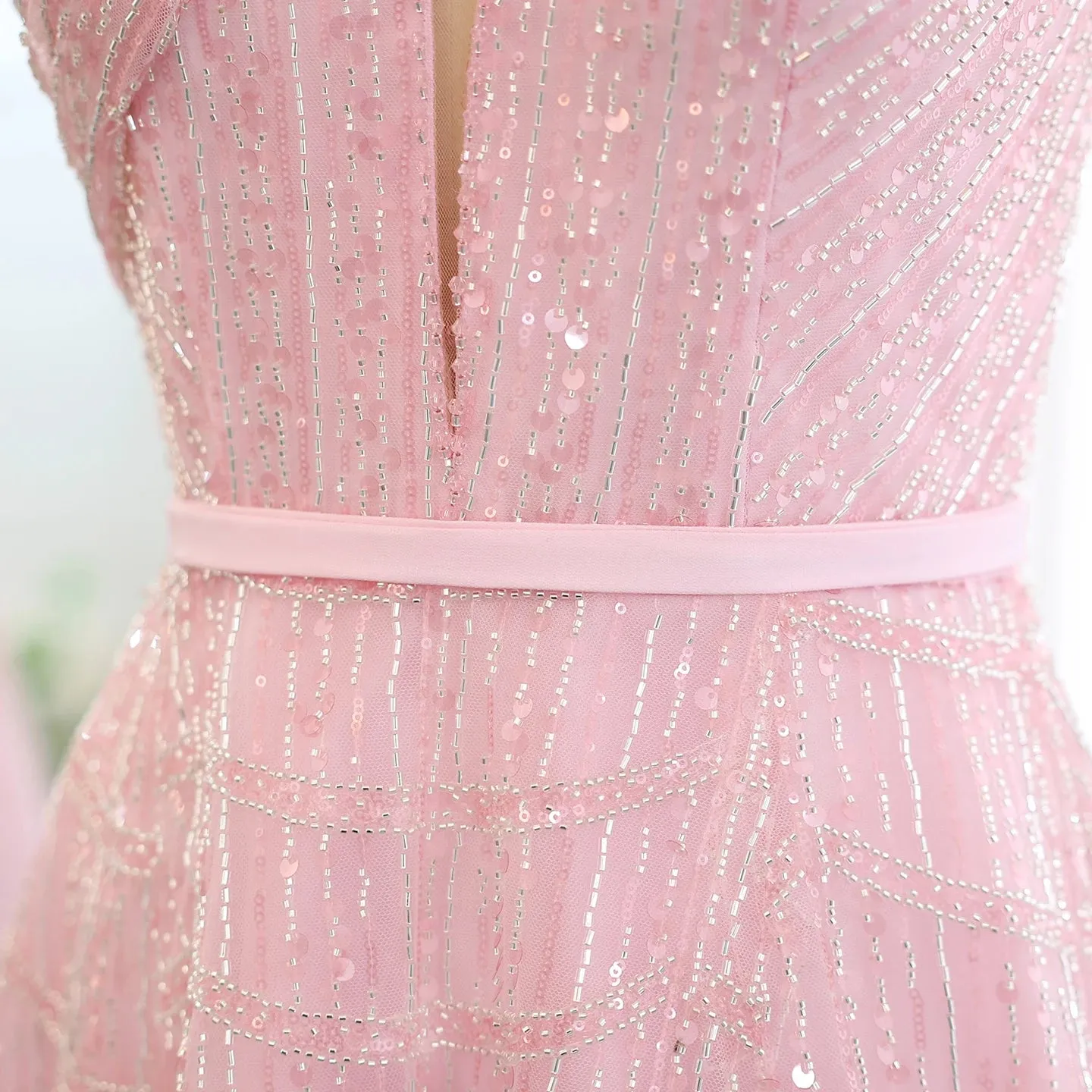 Beaded Lilac Halter Neck Evening Gown
