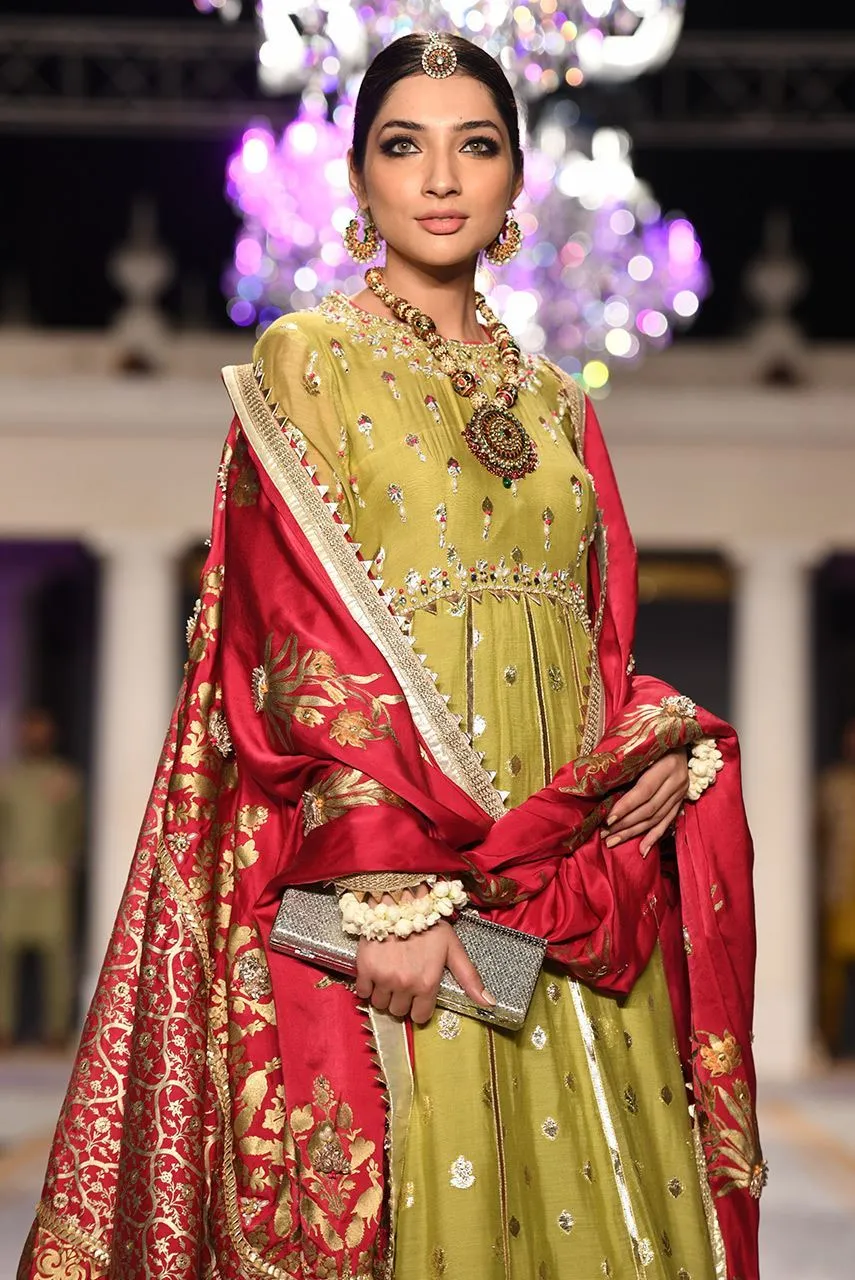 Beautiful designer bridal mehendi dress embroidered in green color # B3426