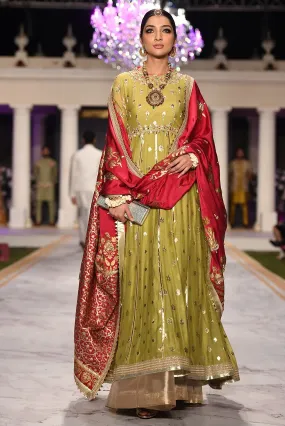 Beautiful designer bridal mehendi dress embroidered in green color # B3426