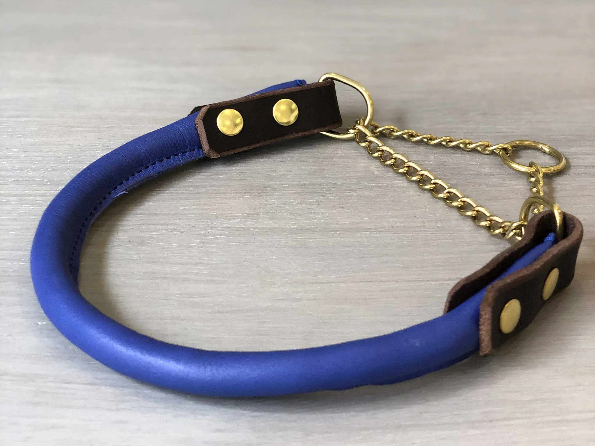 Bicolored Rolled Leather Martingale Dog Collar