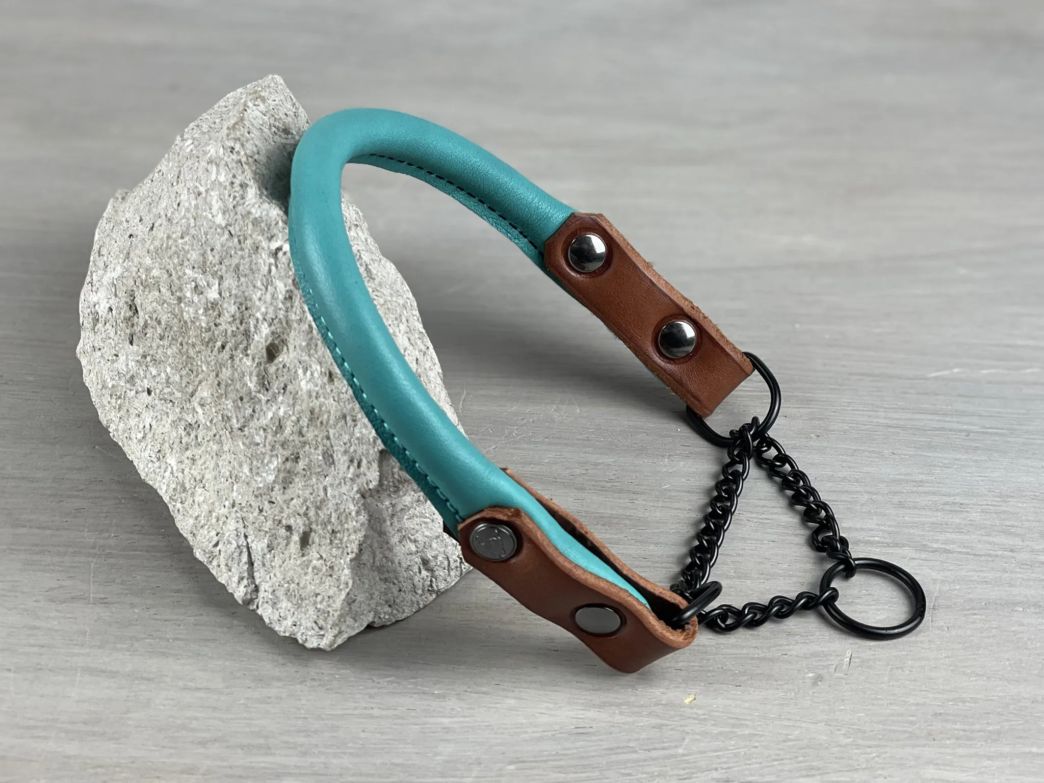 Bicolored Rolled Leather Martingale Dog Collar