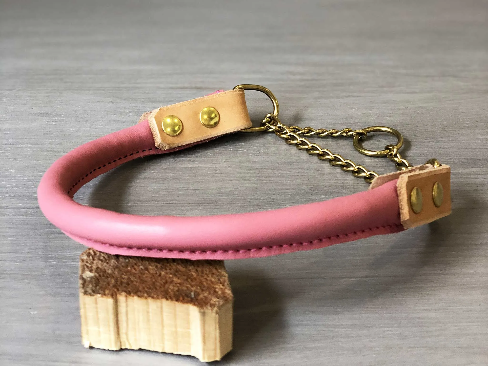 Bicolored Rolled Leather Martingale Dog Collar