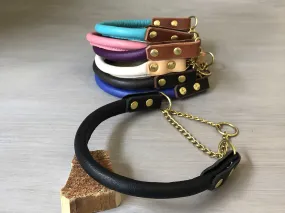 Bicolored Rolled Leather Martingale Dog Collar