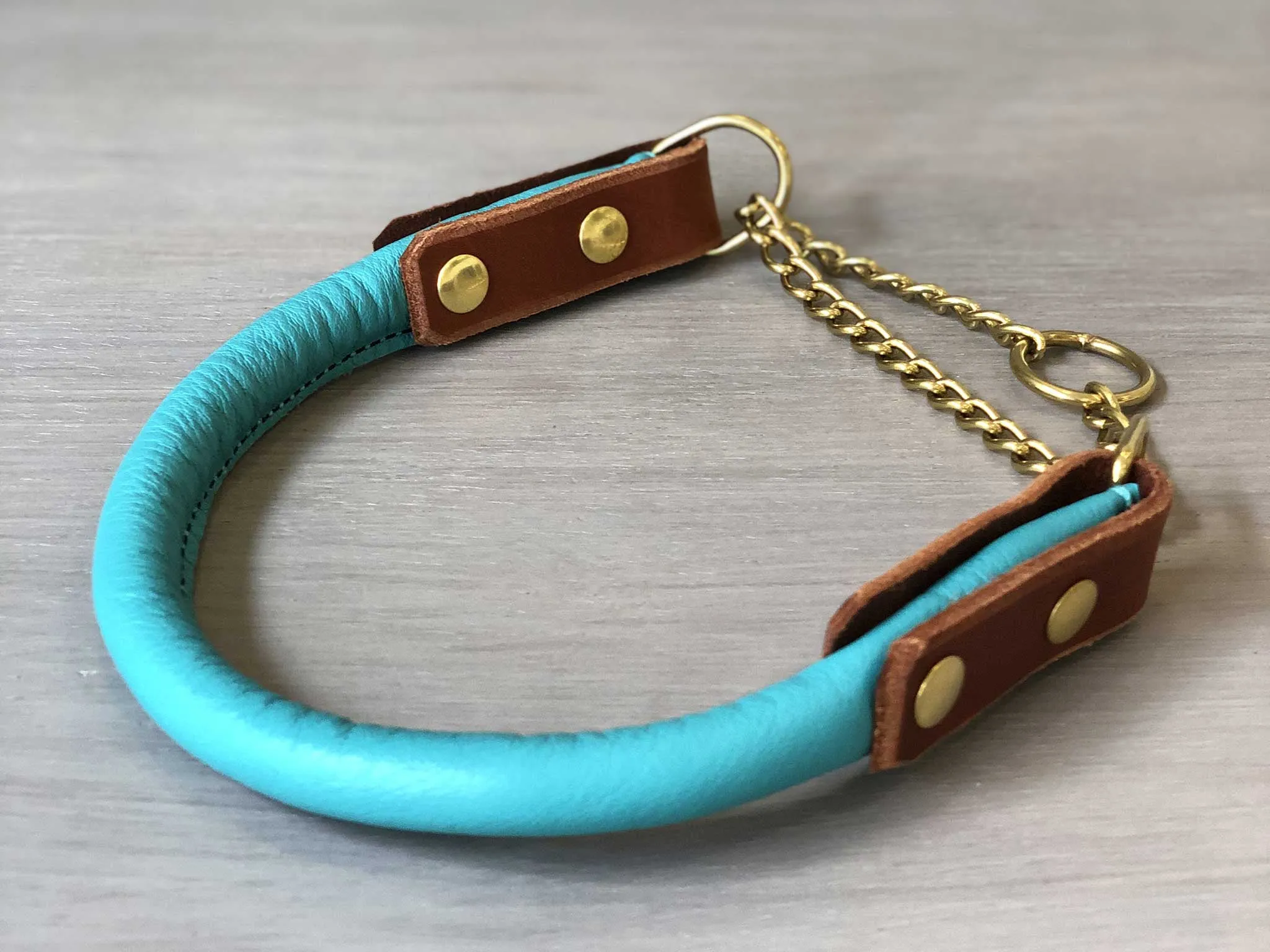 Bicolored Rolled Leather Martingale Dog Collar