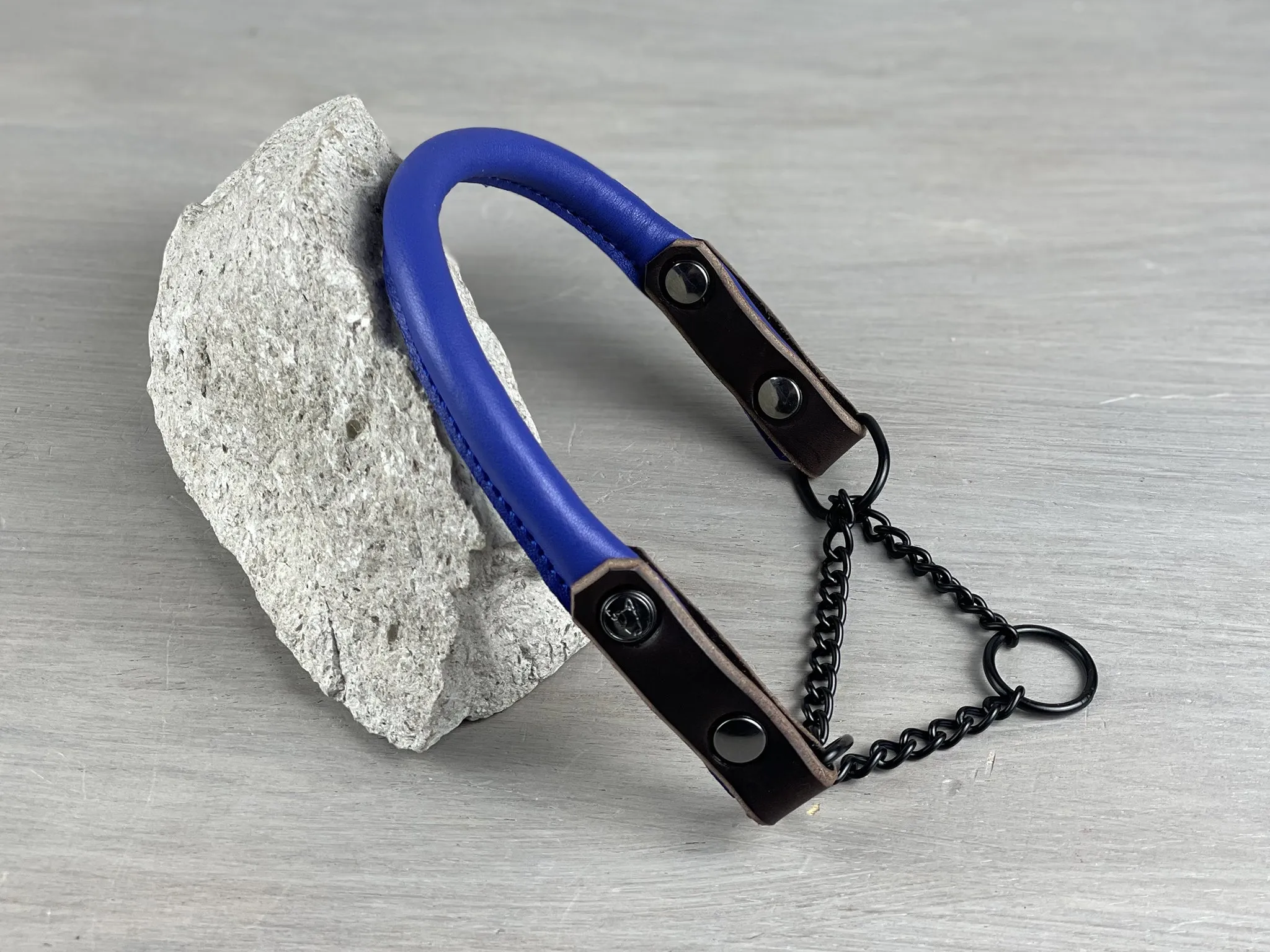 Bicolored Rolled Leather Martingale Dog Collar