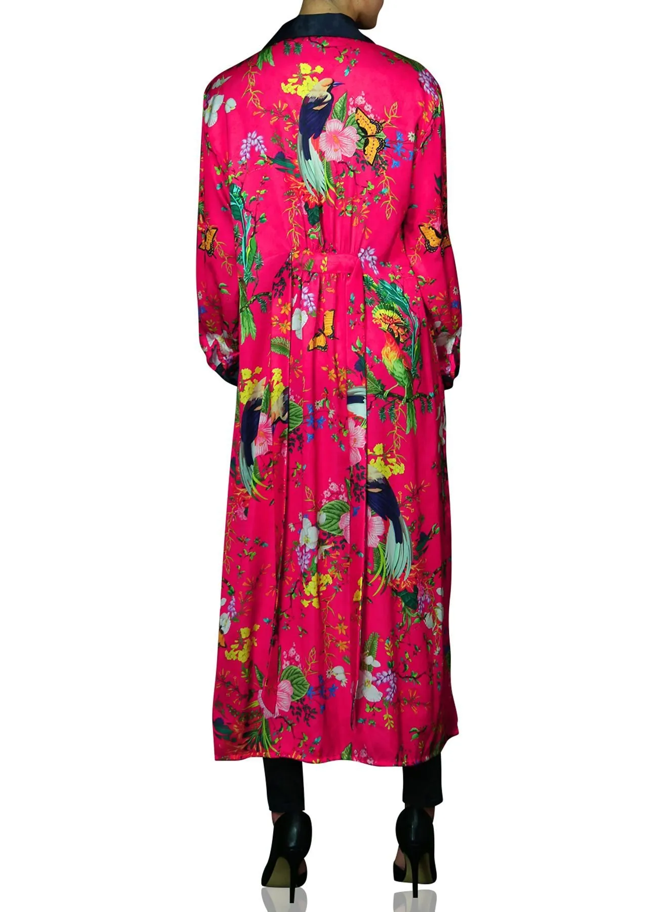 Bird Print Button Down Shirt Dress