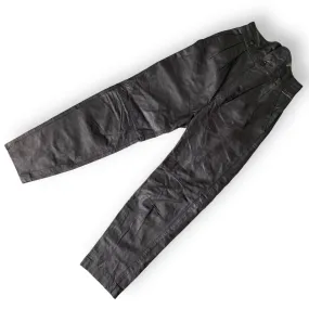 Black High Waist Detail Leather Pants