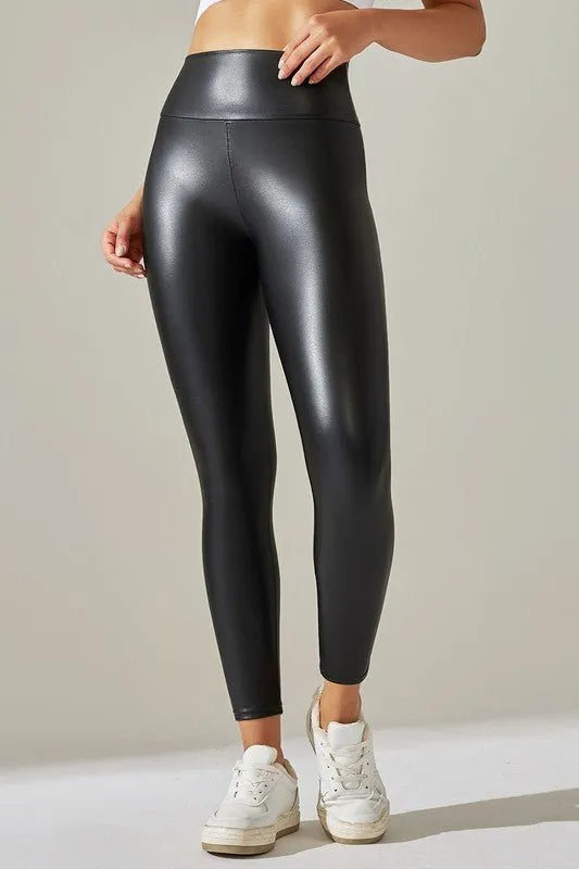 Black High Waist Leather PU Leggings