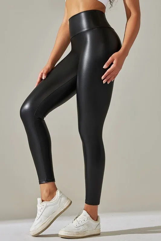 Black High Waist Leather PU Leggings