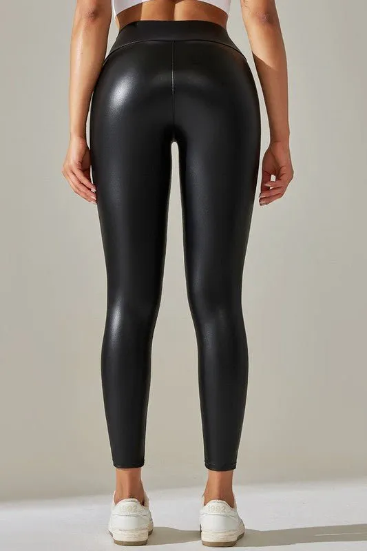 Black High Waist Leather PU Leggings