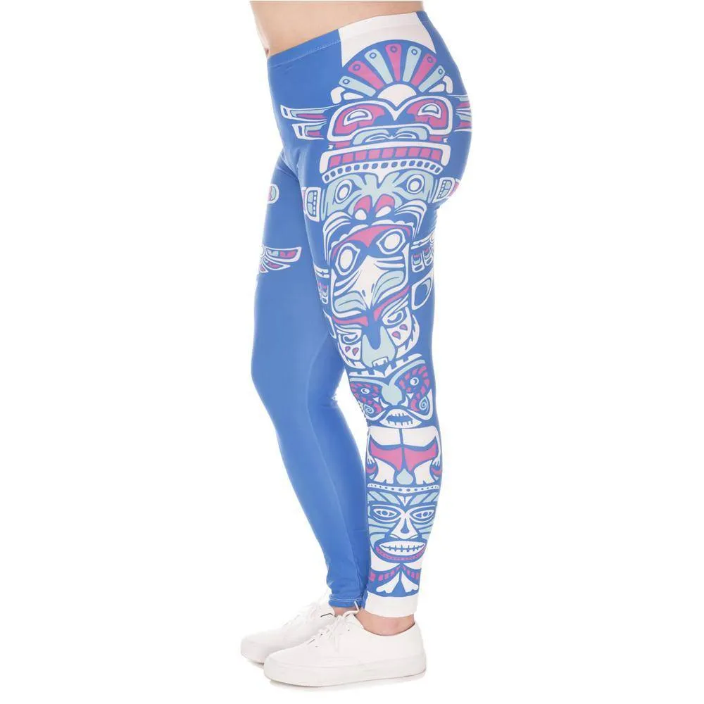 Blue Totem Printed High Waist Leggings