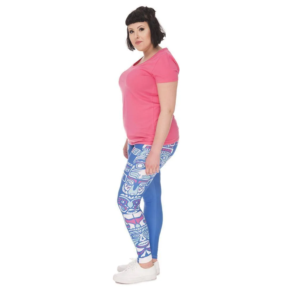 Blue Totem Printed High Waist Leggings