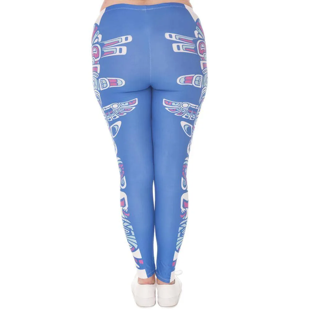 Blue Totem Printed High Waist Leggings
