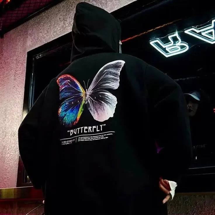 Butterfly Back Printed Oversize Pullover Hoodie