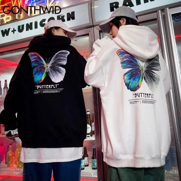 Butterfly Back Printed Oversize Pullover Hoodie