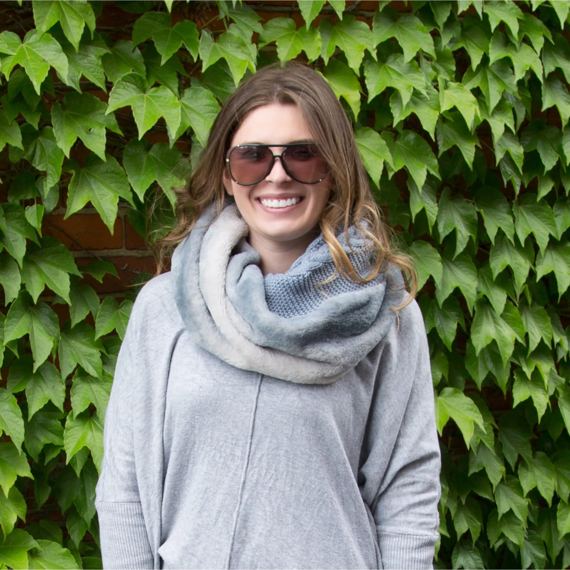 Cadet Blue Cable Knit & Faux Fur Infinity Scarf