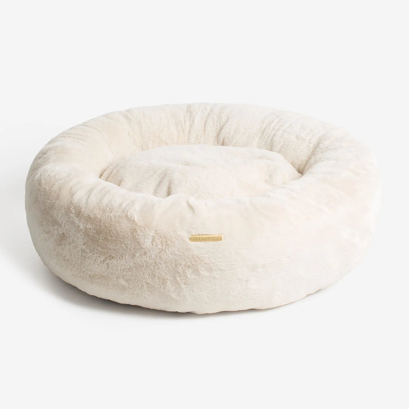 Calming Anti-Anxiety Donut Bed With Removable Covers in Cream Faux Fur by Lords & Labradors