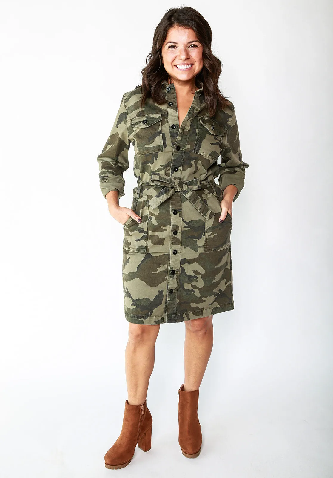 Camo Cargo Shirt Dress